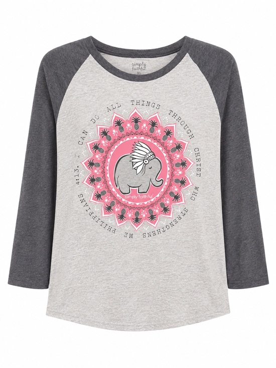 Faithfull the Brand Tops - Simply Faithful Philippians 4:13 Elephant Graphic 3/4 Sleeve